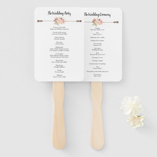 Boheemse Waterverf Bloemen Boho Trouwprogramma Handwaaier (Voorkant en achterkant)