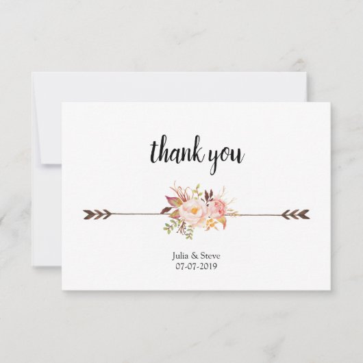 Boheemse Waterverf Bloemen Bruiloft Boho Floral Bedankkaart (Voorkant)