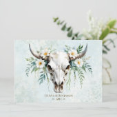 Boheemse Waterverf Bloemen Koe Schedel Huwelijk Kaart (Staand voorkant)
