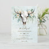 Boheemse Waterverf Bloemen Koe Schedel Huwelijk Kaart (Staand voorkant)