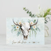 Boheemse Waterverf Bloemen Koe Schedel Huwelijk Save The Date (Staand voorkant)