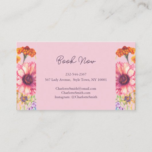 Boheemse Waterverf Bloemen qr code Visitekaartje (Achterkant)