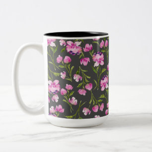 Boheemse Waterverf Bloemen - Roze en Grijs Tweekleurige Koffiemok