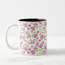 Boheemse Waterverf Bloemen - Roze op Wit