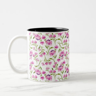Boheemse Waterverf Bloemen - Roze op Wit Tweekleurige Koffiemok