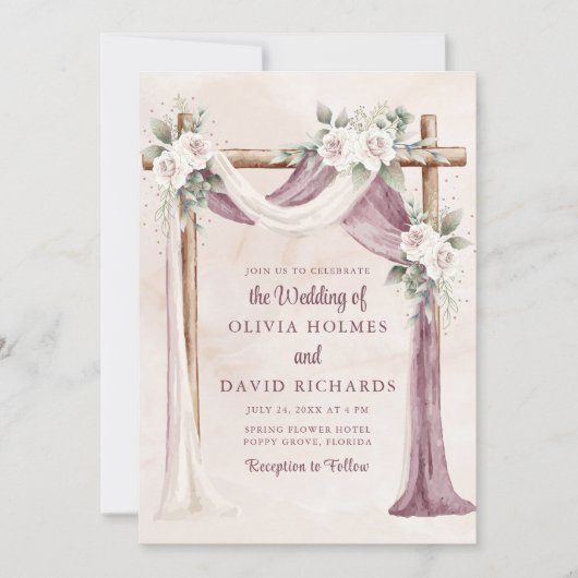 Boheemse Waterverf Bloemenboog Bruiloft Uitnodigin Kaart (Voorkant)