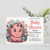 Boheemse Waterverf Dinosaur Meisje Baby shower Kaart (Staand voorkant)