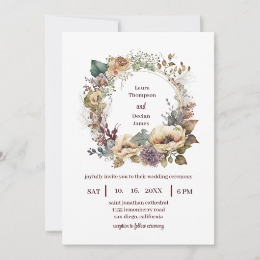 Boheemse Waterverf Floral Boho krans bruiloft Kaart (Voorkant)