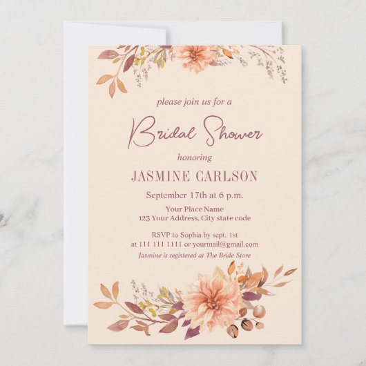 Boheemse Waterverf Herfst Bloemen Vrijgezellenfees Kaart (Voorkant)