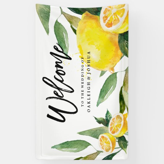 Boheemse Waterverf Lemon Bruiloft Banner (Verticaal)