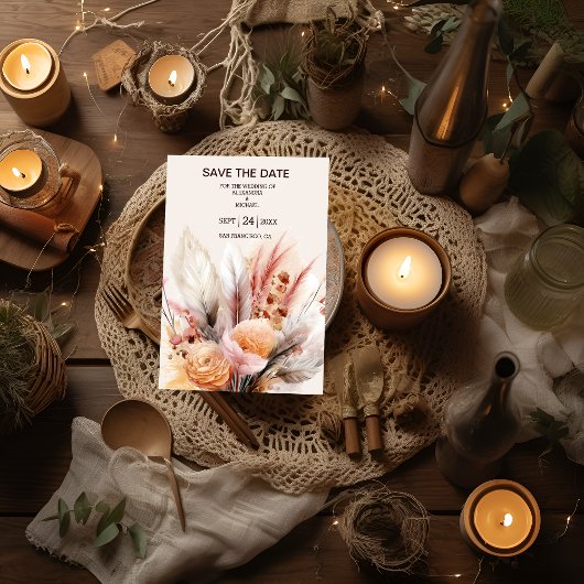 Boheemse Waterverf Pampas Grass Bruiloft Save The Date