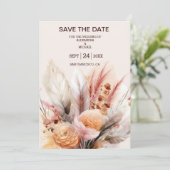 Boheemse Waterverf Pampas Grass Bruiloft Save The Date (Staand voorkant)