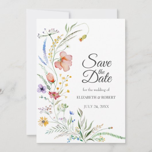 Boheemse Waterverf Wildbloemen Save The Date Kaart (Voorkant)