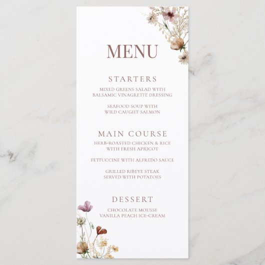 Boheemse Waterverf Wildflower Vrijgezellenfeest Menu (Voorkant)