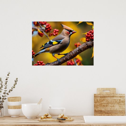 Boheemse Waxwing-Poster Poster (Keuken)