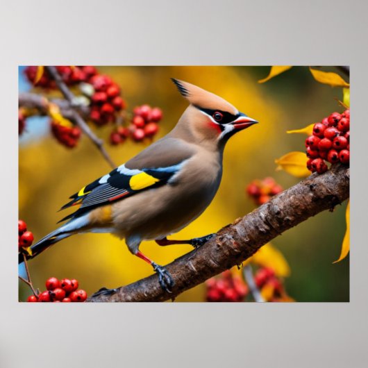 Boheemse Waxwing-Poster Poster (Voorkant)