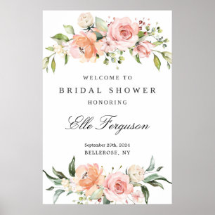 Boheemse weelderige roze bloemrijke bruiloftsdouch poster