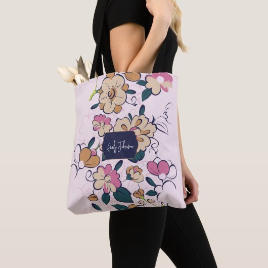 Boheemse Weide Bloemenschets Stijl Tote Bag (Dichtbij)