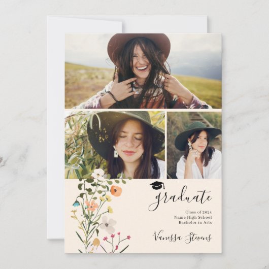 Boheemse weide wilde bloemen lente afstuderen aankondiging (Voorkant)