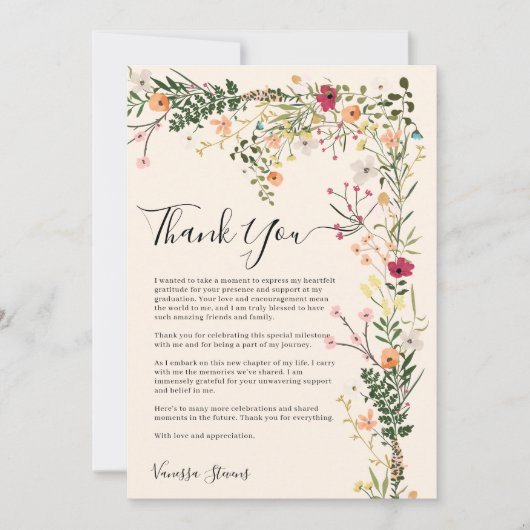 Boheemse weide wilde bloemen lente afstuderen bedankkaart (Voorkant)