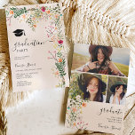 Boheemse weide wilde bloemen lente afstuderen kaart<br><div class="desc">Klasse van 2024! Boheemse weide pastel wilde afstuderen lentezomer 3 foto's feest met  wilde landbloemen in boho retro sinaasappel,  rood,  perzik,  groene bladeren,  varen en meer,  met een geborsteld script typografie op een sierlijke bewerkbare zacht beige ivoren achtergrond.</div>