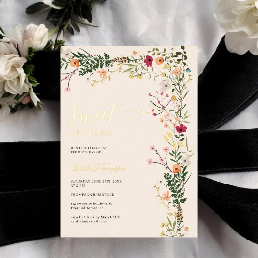 Boheemse weide wilde bloemen lente zoet 16 folie uitnodiging