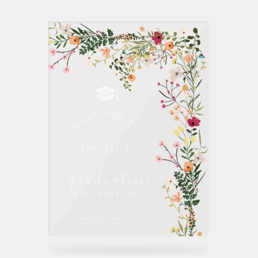 Boheemse weide wilde bloemen welkom afstuderen acryl bord (Voorkant)