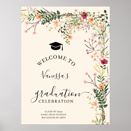Boheemse weide wilde bloemen welkom afstuderen poster (Voorkant)