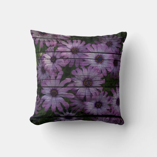 Boheemse Westerne Country Barn Board paarse daisy Kussen (Voorkant)