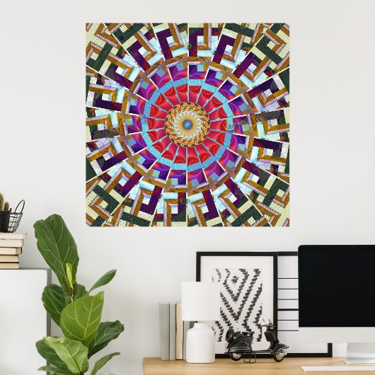 Boheemse Wheel of Fortune Fractal Mandala Art Poster (Thuiskantoor)