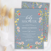 Boheemse wilde bloem meisje blauw Baby shower Kaart