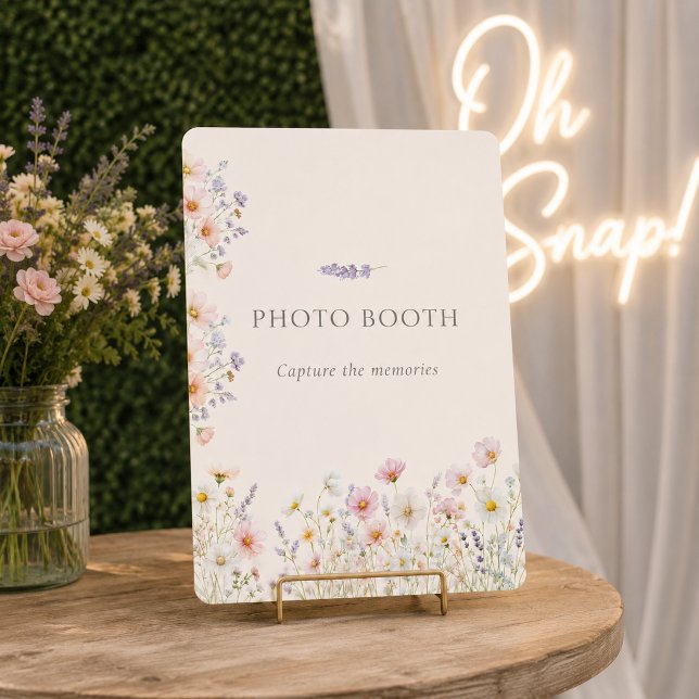 Boheemse Wilde Bloemen Bruiloft Foto Booth Bord (Bohemian Wildflowers Wedding Photo Booth Sign)