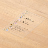 Boheemse wilde bloemen elegante kalligrafie bruilo acryl uitnodigingen (Laagn)