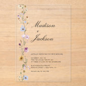 Boheemse wilde bloemen elegante kalligrafie bruilo acryl uitnodigingen (Voorkant)