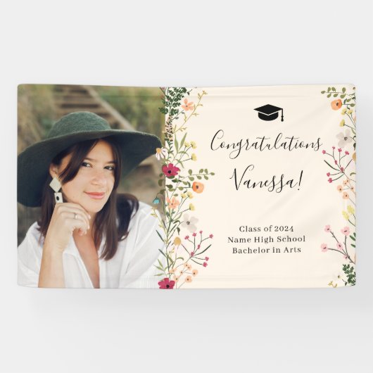 Boheemse wilde bloemen gefeliciteerd afstuderen spandoek (Horizontaal)