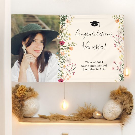 Boheemse wilde bloemen gefeliciteerd afstuderen spandoek