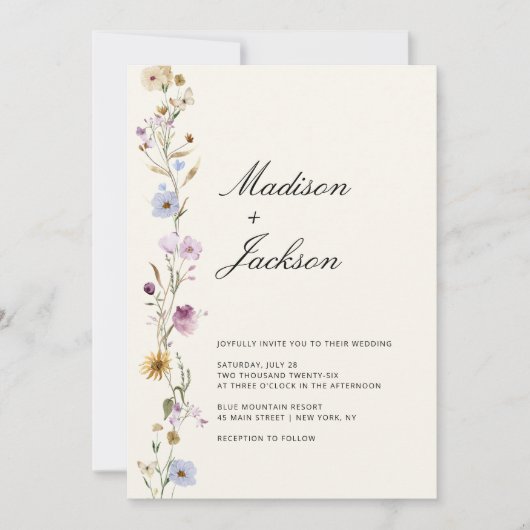 Boheemse wilde bloemen kalligrafie bruiloft QR-cod Kaart (Voorkant)