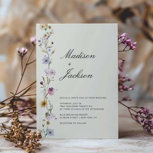 Boheemse wilde bloemen kalligrafie bruiloft QR-cod Kaart