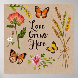 Boheemse Wilde bloemen, vlinders, tarwehalmen Poster