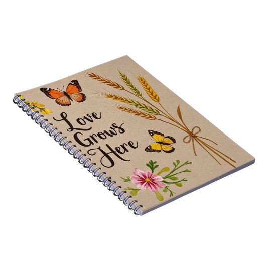 Boheemse wilde bloemen, vlinders, tarwestengels notitieboek (Rechterzijde)