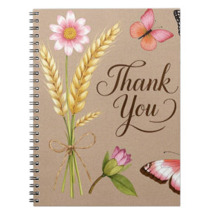 Boheemse wilde bloemen, vlinders, tarwestengels notitieboek