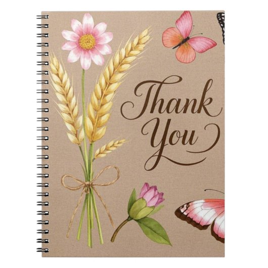 Boheemse wilde bloemen, vlinders, tarwestengels notitieboek (Voorkant)