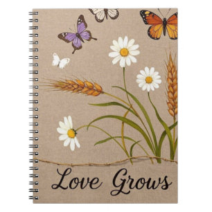 Boheemse wilde bloemen, vlinders, tarwestengels notitieboek