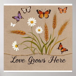Boheemse wilde bloemen, vlinders, tarwestengels poster