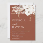 Boheemse witte bloem- en terracotta-huwelijk kaart (Voorkant)