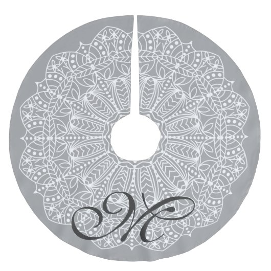 Boheemse Witte Bloemen Mandala & Initiaal Letter Kerstboom Rok (Voorkant)