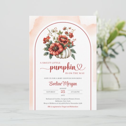 Boheemse witte pompoen rode bordeaux herfst bloeme kaart (Staand voorkant)