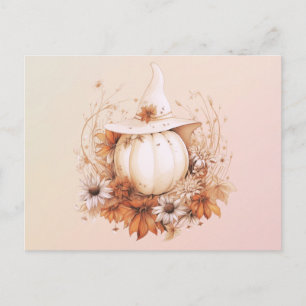 Boheemse Witte Pompoenen Heksenhoed Halloween Feestdagenkaart