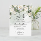 Boheemse witte rozen en eucalyptus groen goud kaart (Staand voorkant)