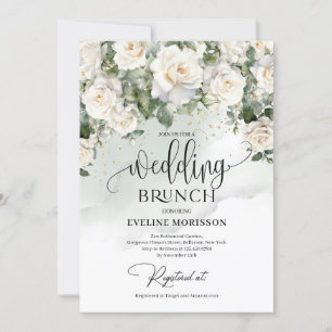 Boheemse witte rozen eucalyptus bruiloft brunch kaart